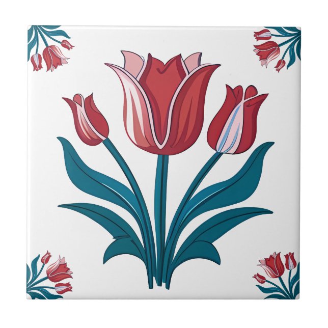 Azulejo de Cerâmica Iznik Tulip Floral Patterno (Frente)