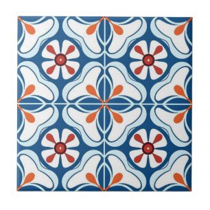 Azulejo de Cerâmica - Laranja Azul Branco