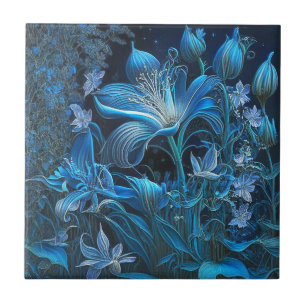 Azulejo De Cerâmica Lily Floral, Belo Azul