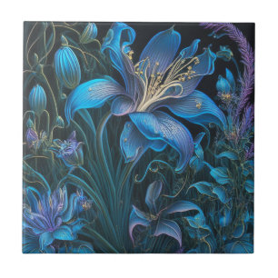 Azulejo De Cerâmica Lily Floral, Belo Azul