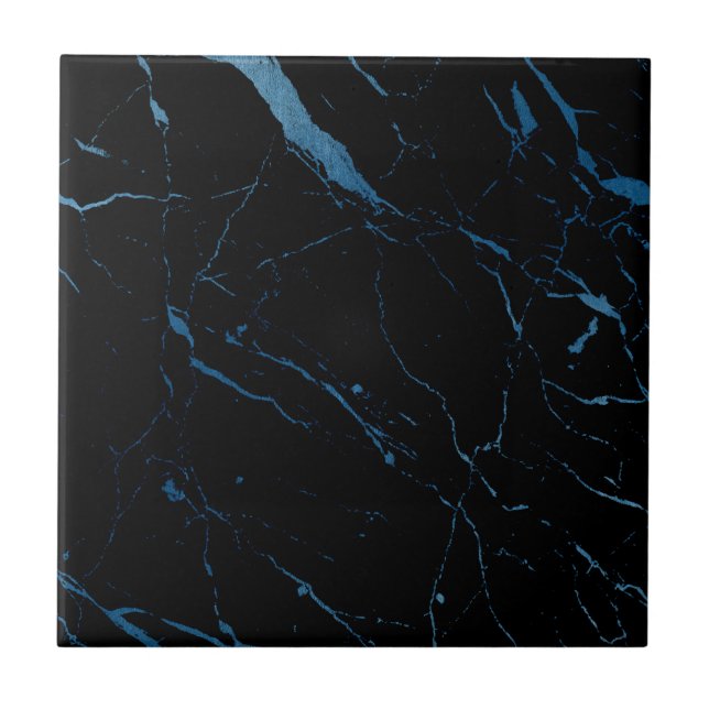 Azulejo de cerâmica Luxe Black and Blue Marble (Frente)