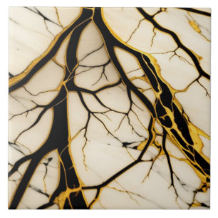 Azulejo de Cerâmica Mármore Dourado Preto Branco