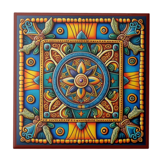 Azulejo de cerâmica no estilo Huichol mexicano 2/1 (Frente)