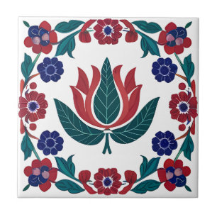 Azulejo de cerâmica Ottoman Red & Blue Tulip