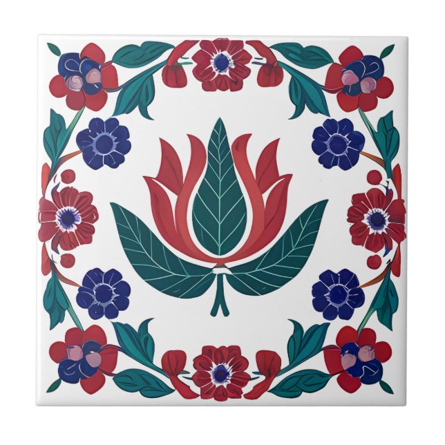 Azulejo de cerâmica Ottoman Red & Blue Tulip (Frente)