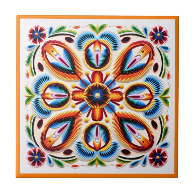 Azulejo de cerâmica para flores de huichol mexican (Frente)