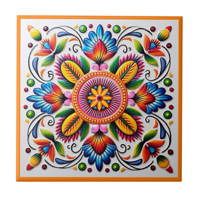 Azulejo de cerâmica para flores de huichol mexican (Frente)