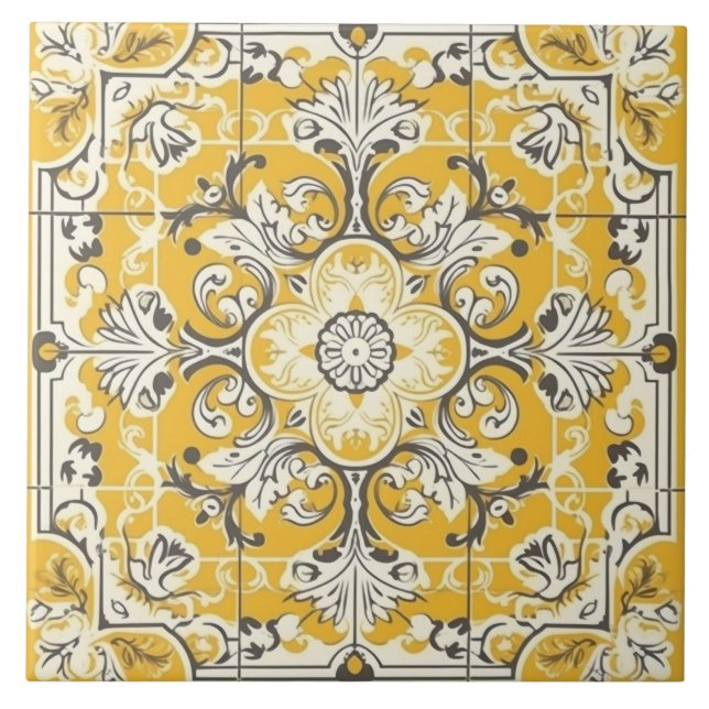 Azulejo de cerâmica português sem costura amarelo (Frente)