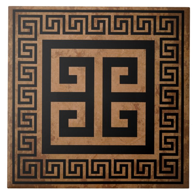 Azulejo de Cerâmica Preto com Padrão de Chave Greg (Frente)