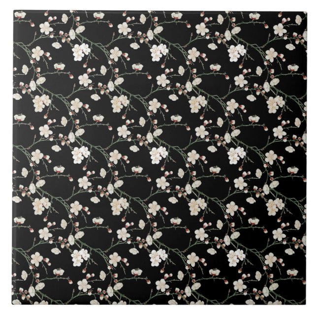 Azulejo de cerâmica preto e branco Sakura (Frente)
