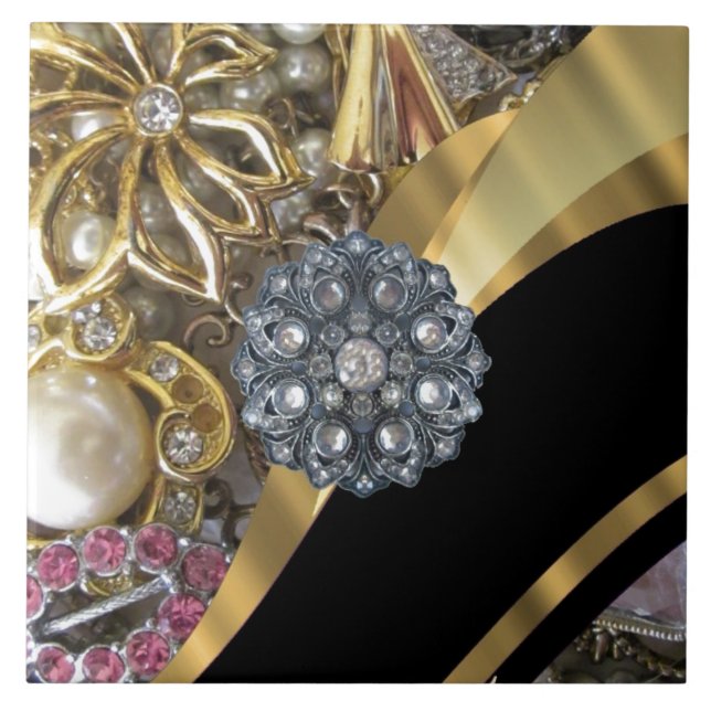 Azulejo de cerâmica preto e dourado (Frente)