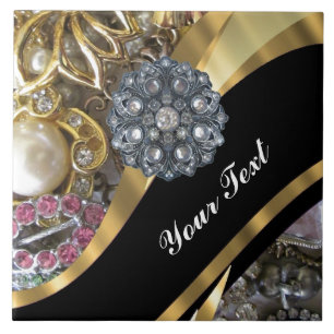 Azulejo de cerâmica preto e dourado