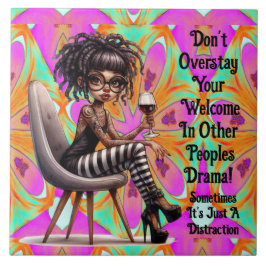 Azulejo de cerâmica Quirky Lady Tattoos & Wine Dra