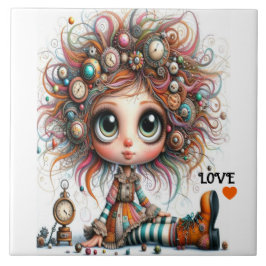 Azulejo De Cerâmica Quirky Steampunk Girl LOVE