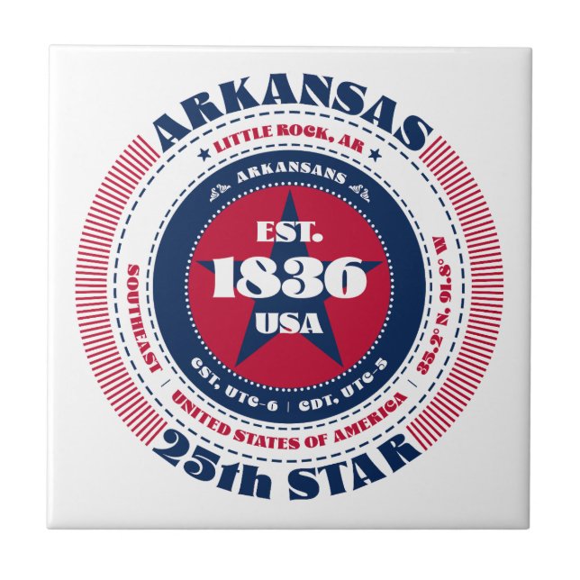 Azulejo de cerâmica Red, White e Blue Arkansas (Frente)