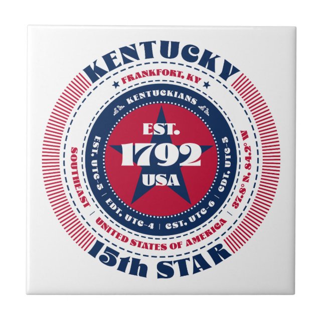 Azulejo de cerâmica Red, White e Blue Kentucky (Frente)
