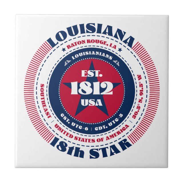 Azulejo de cerâmica Red, White e Blue Louisiana (Frente)