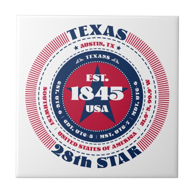 Azulejo de cerâmica Red, White e Blue Texas (Frente)