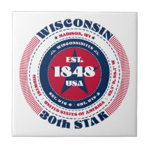 Azulejo de Cerâmica Red, White e Blue Wisconsin