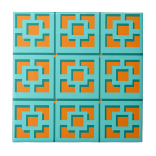 Azulejo de cerâmica Retro Turquoise e Orange Trel