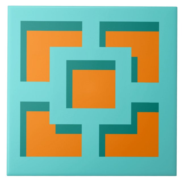 Azulejo de cerâmica Retro Turquoise e Orange Trell (Frente)