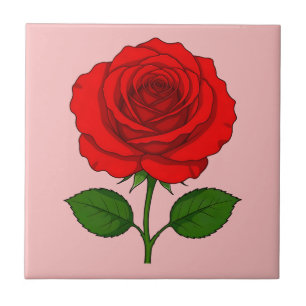 Azulejo de Cerâmica Rosa Vermelha
