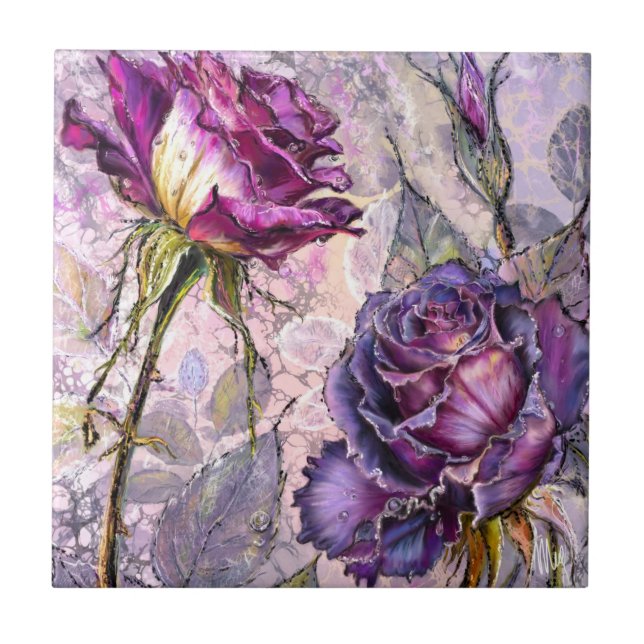 Azulejo de Cerâmica Rosas Roxas (Frente)