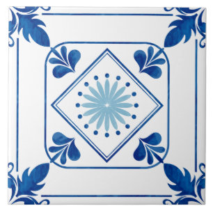 Azulejo de cerâmica rosette (azul claro) mediterrâ