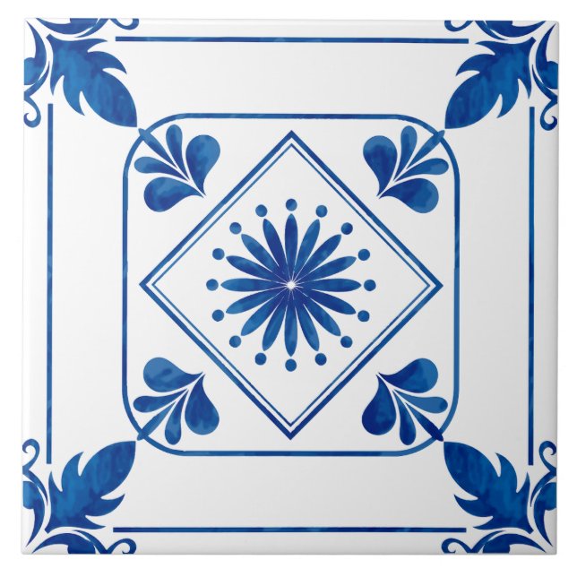 Azulejo de cerâmica rosette (azul clássico) medite (Frente)