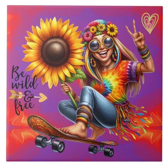 Azulejo de Cerâmica Selvagem Hippie Chic Colorful  (Frente)