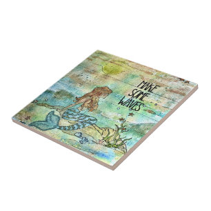 Azulejo de Cerâmica Sereia Bonita Faça Algumas Ond