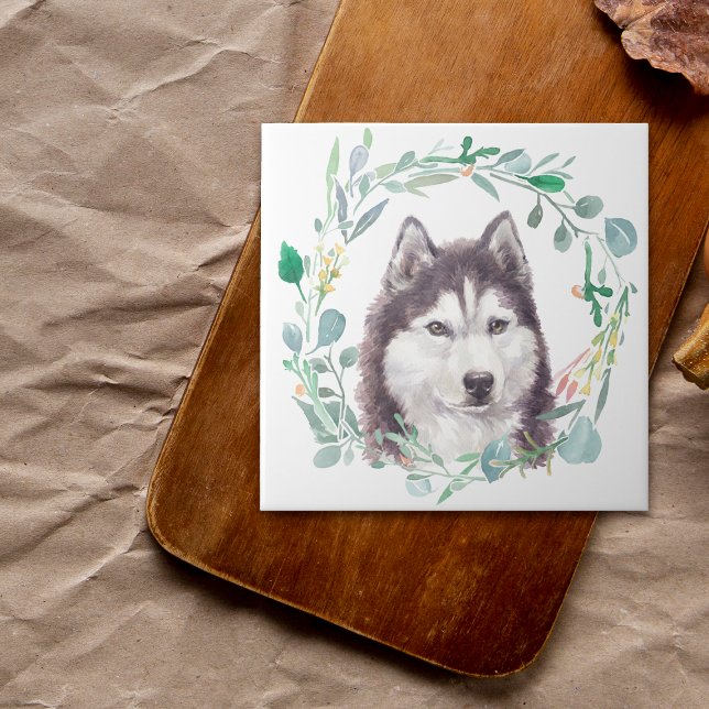 Azulejo de cerâmica Siberian Husky Watercolor Wrea (Criador carregado)