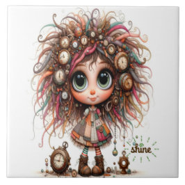 Azulejo De Cerâmica Simples Steampunk Girl Shine
