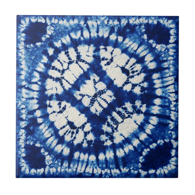 Azulejo de cerâmica tingida Shibori (Frente)