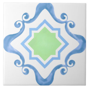 Azulejo de Cerâmica Verde-Azul da Estrela Mediterr