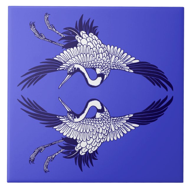 Azulejo de cerâmica Vintage Japonês Cranes (Frente)