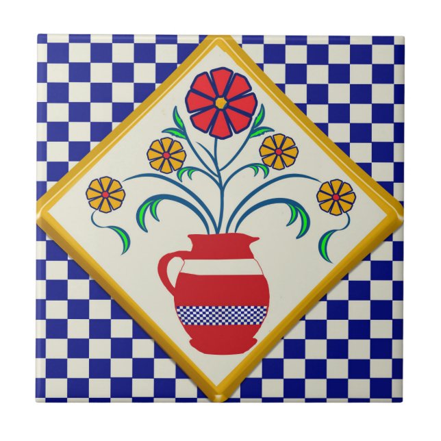 Azulejo de cerâmica Vintage mexicano Flores (Frente)