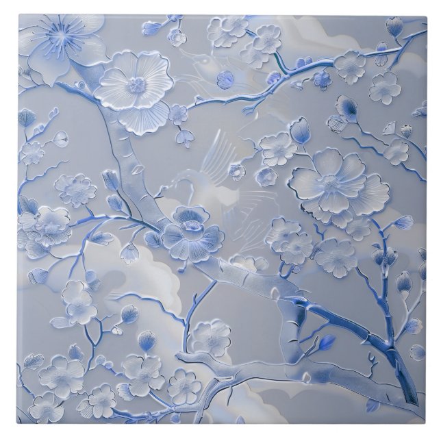 Azulejo de cloisonte floral azul-claro-chic (Frente)