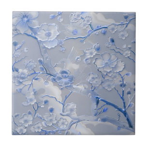 Azulejo de cloisonte floral azul-claro-chic
