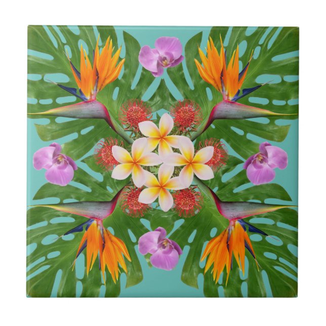 azulejo de colcha hawaiana moderno e tropical (Frente)
