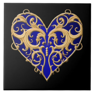 Azulejo de Coração de Filigrana Azul