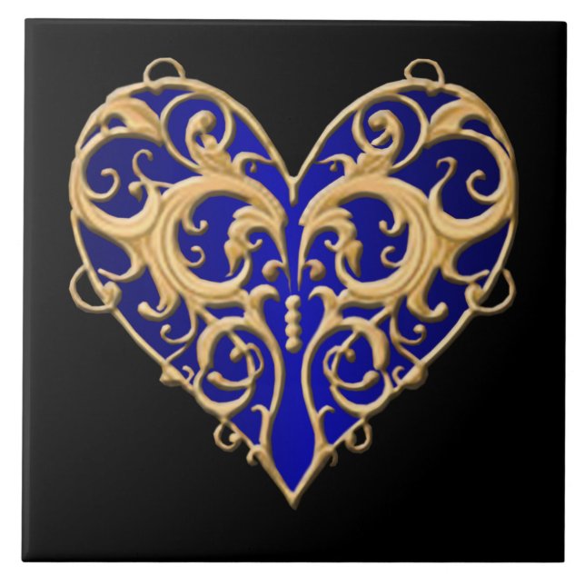 Azulejo de Coração de Filigrana Azul (Frente)