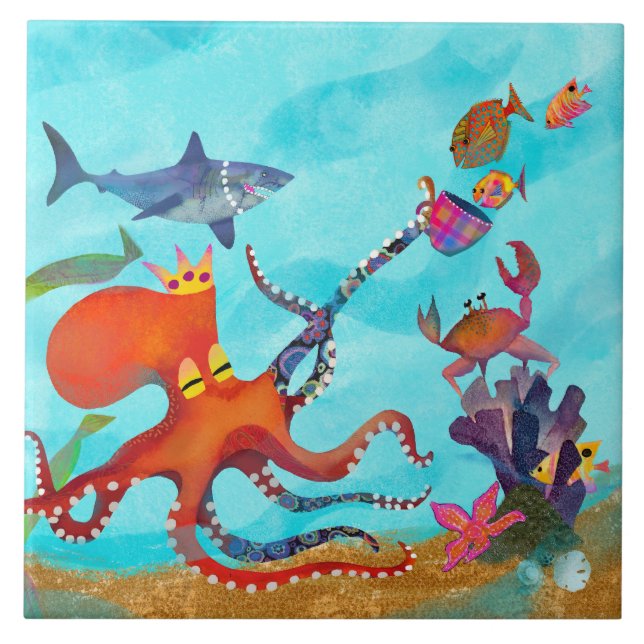 Azulejo de Cozinha Cerâmica Octopus Adventure (Frente)