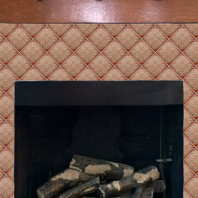 Azulejo de cozinha, cobre e ardósia (Slate and copper ovate leaf tile on a fireplace)