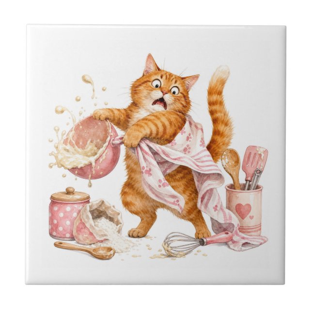 Azulejo de Cozinha de Gato Engraçado (Frente)