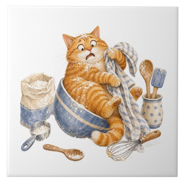 Azulejo de Cozinha de Gato Engraçado (Frente)