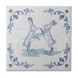 Azulejo de Delft com Coelhos Lutando
