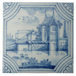 Azulejo de Delft que mostra um drawbridge sobre um<br><div class="desc">Imagem: Azulejo de 56463 Delft que mostra um drawbridge sobre um canal, século XIX. Escola holandesa, (século XIX). Colecção privada, a coleção de Stapleton. Arte, belas artes.</div>