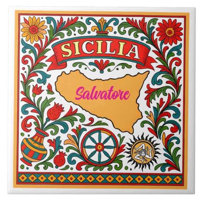 Azulejo de Design Siciliano Sicilia (personalize c (Frente)