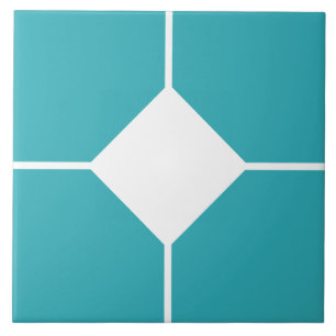 Azulejo de diamante cruzado branco e azul ciano